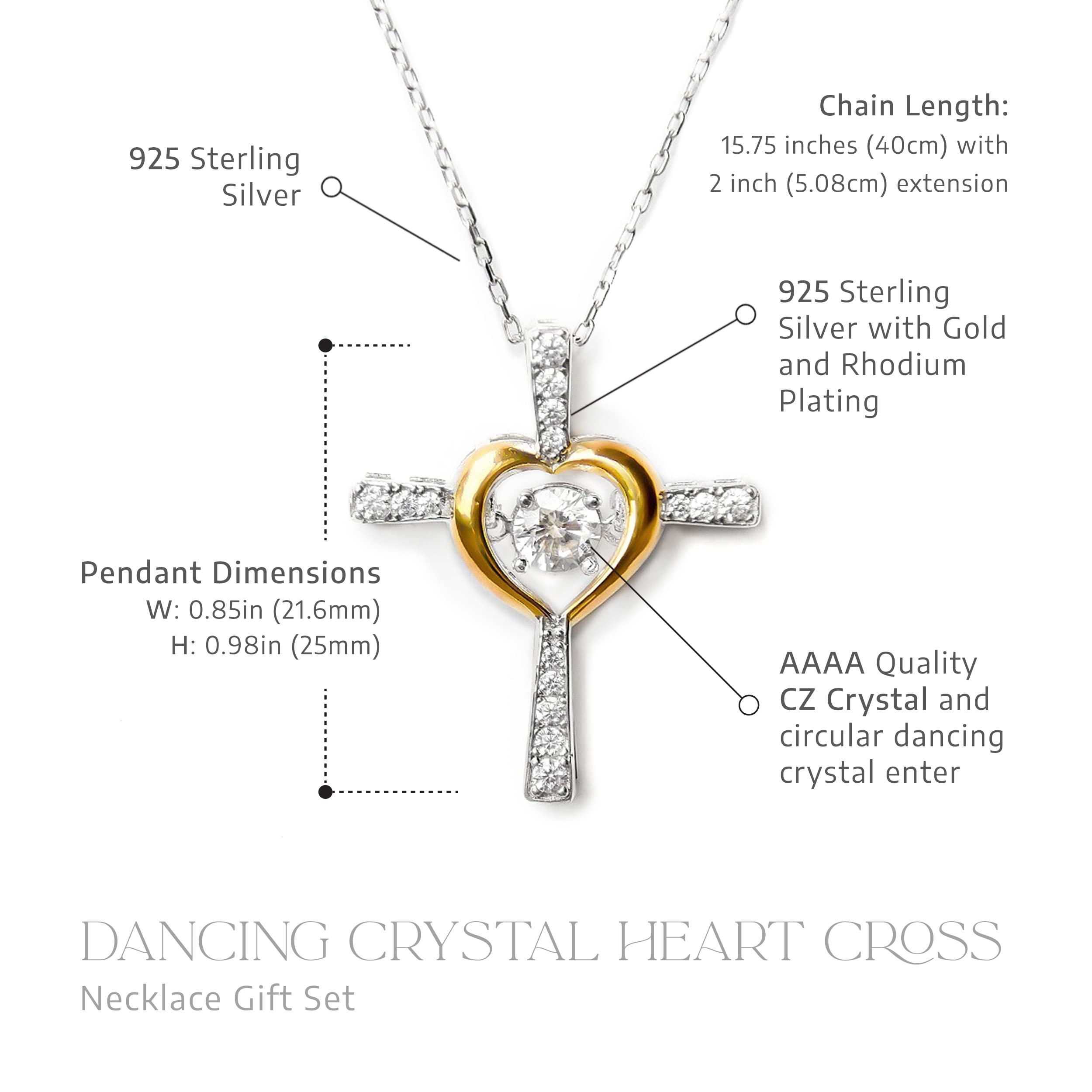 Aphrodite's Encouragement Gifts for Women, Cross Necklace Gift for a Fighter, Don’t Give Up,Dancing Crystal Heart Cross Necklace Gift Set, 925 Sterling Silver, Sterling Silver, Cubic Zirconia