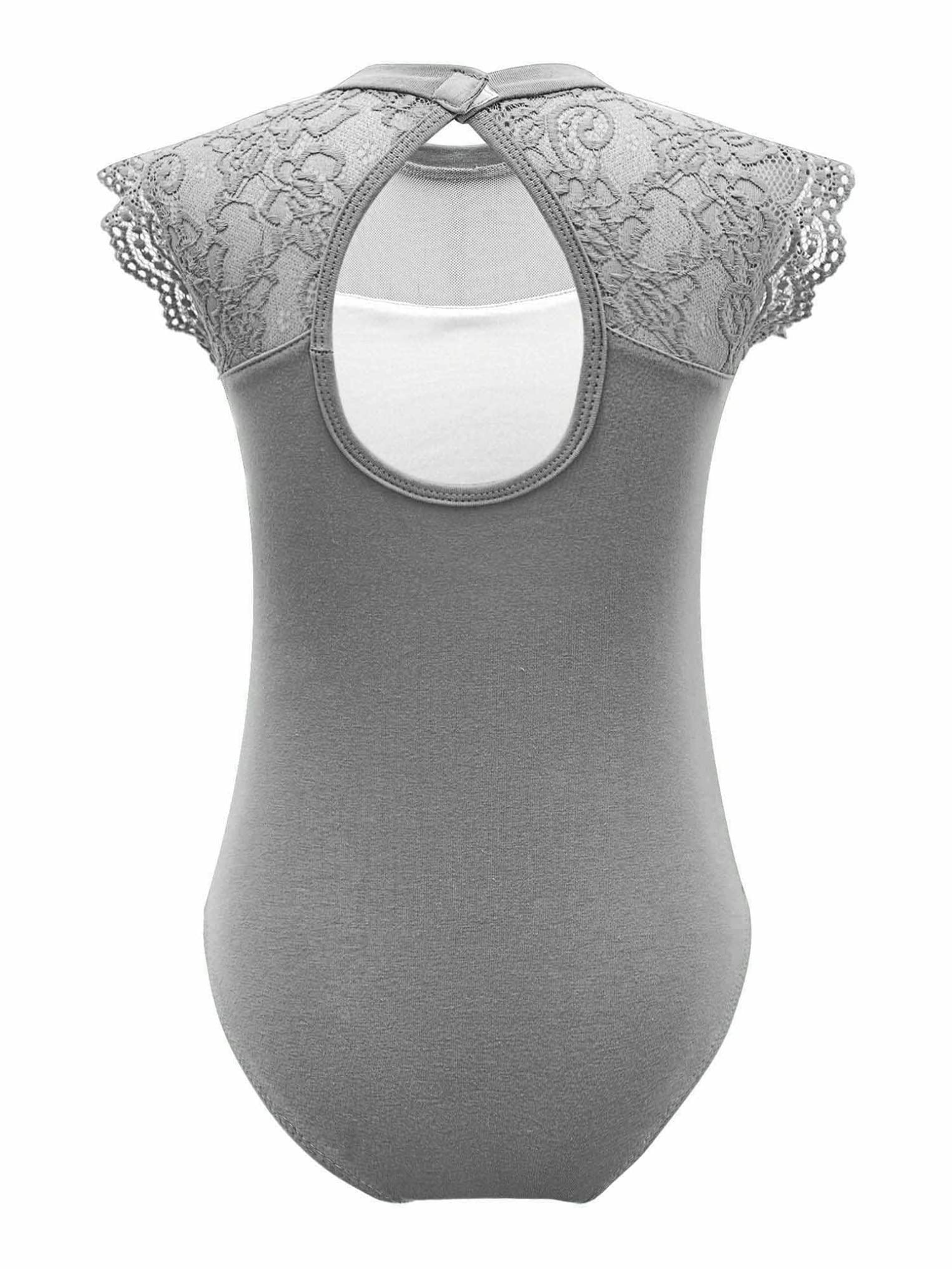 Oyolan Girls Kids Classic Ballet Dance Leotard Sleeveless Lace Floral Gymnastics Bodysuit Unitard Ballerina Costume Grey 15-16 Years