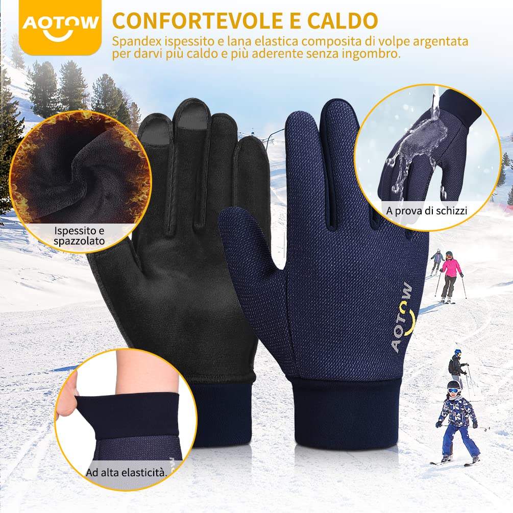 Kids Winter Warm Cycling Gloves - Boys Girls Touch Screen Anti-Slip Running Gloves Cold Weather Windproof Waterproof Children Thermal Fleece Mittens for Football Ski Bike Snow Aged 10-12