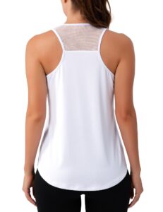 aeuui womens workout tops mesh racerback tank tops sleeveless yoga athletic running shirts gym clothes for women white