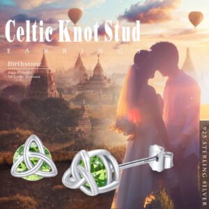 Celtic Peridot Green Earrings Sterling Silver Augest Birthstone Studs Earrings Celtic Jewelry Gifts Celtic Knot Earrings for Women Wife Birthday