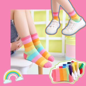 Marchare Girls Seamless Crew Cotton Socks Kids Casual Socks School Socks Rainbow Stripes Color A 5 Pack 6-8 Years