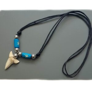 Swimmi Genuine Mako Shark Tooth Necklace for Men Women Boy Girl with Seed Beads and Adjustable Waxed Cord Handmade Jewelry CA268, Blue