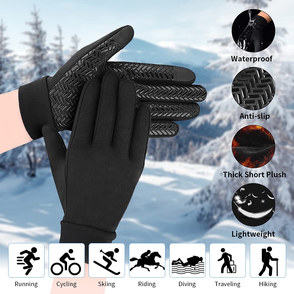 EEFOW Girls Waterproof Winter Touchscreen Gloves: Warm Lightweight Cycling Snow Mitten for Age 6-8 Years Boys & Girls Youth Big Children for Cold Weather Running Ski Football Riding Soccer