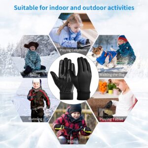 EEFOW Girls Waterproof Winter Touchscreen Gloves: Warm Lightweight Cycling Snow Mitten for Age 6-8 Years Boys & Girls Youth Big Children for Cold Weather Running Ski Football Riding Soccer