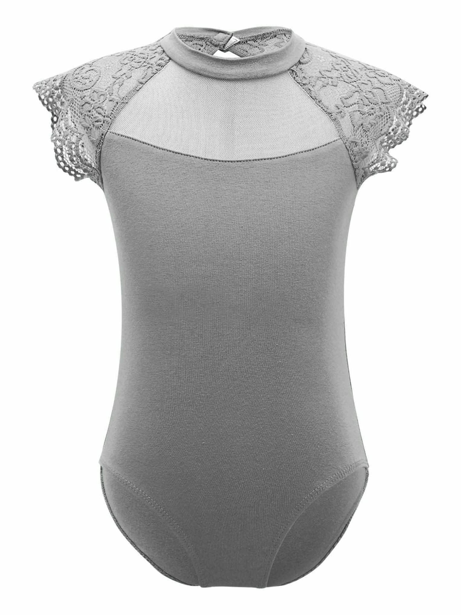 Oyolan Girls Kids Classic Ballet Dance Leotard Sleeveless Lace Floral Gymnastics Bodysuit Unitard Ballerina Costume Grey 15-16 Years