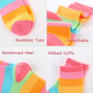 Marchare Girls Seamless Crew Cotton Socks Kids Casual Socks School Socks Rainbow Stripes Color A 5 Pack 6-8 Years