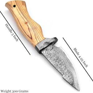 Huntex Smith 9.15” Hunting Knife, Handmade Damascus hunting knives with Leather Sheath Non-Slip Grip,Balanced & Lightweight fixed blade knife, Ideal for outdoor,indoor Skinning,Survival,Camping,Bushcraft Knife, Ideal Gift(Ash-Wood)