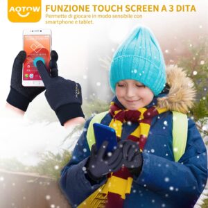 Kids Winter Warm Cycling Gloves - Boys Girls Touch Screen Anti-Slip Running Gloves Cold Weather Windproof Waterproof Children Thermal Fleece Mittens for Football Ski Bike Snow Aged 10-12