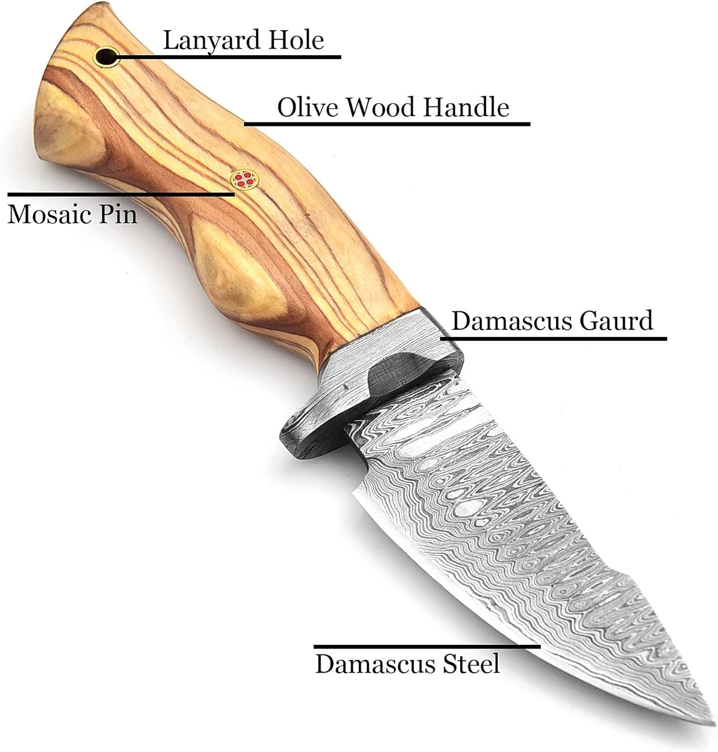 Huntex Smith 9.15” Hunting Knife, Handmade Damascus hunting knives with Leather Sheath Non-Slip Grip,Balanced & Lightweight fixed blade knife, Ideal for outdoor,indoor Skinning,Survival,Camping,Bushcraft Knife, Ideal Gift(Ash-Wood)