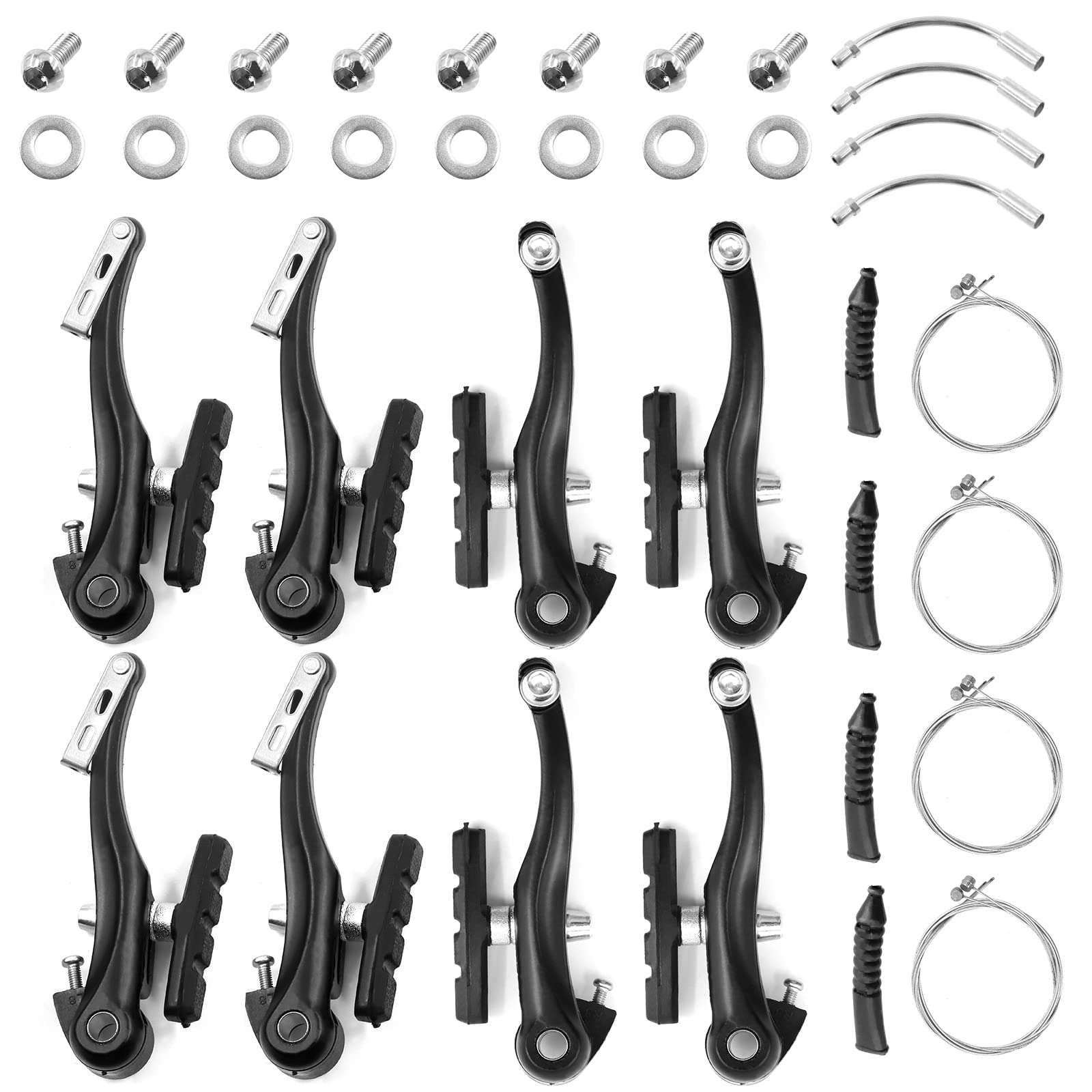 Glarks 12Pcs Bike Brake Set Including 4 Pairs 8Pcs Black V-Bike Brakes, 4Pcs Steel Front and Rear Bike Brake Cables for Mountain Road Bikes