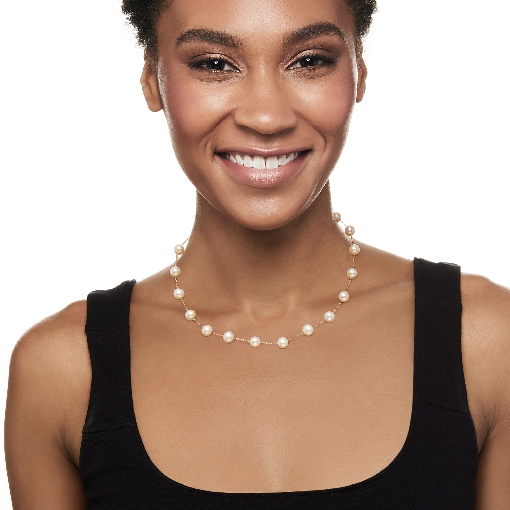 Ross-Simons 7-7.5mm Cultured Pearl Station Necklace in 14kt Yellow Gold. 16 inches