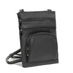 TOVOSO Crossbody Bag for Women, Genuine Leather Multi-Pocket Purse with Adjustable Strap, RFID Protection, Built-In Wallet, Medium, Black