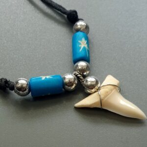 Swimmi Genuine Mako Shark Tooth Necklace for Men Women Boy Girl with Seed Beads and Adjustable Waxed Cord Handmade Jewelry CA268, Blue