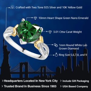 Gem Stone King 925 Sterling Silver and 10K Yellow Gold 10MM Heart Shape Gemstone Birthstone and Diamond Engagement Ring For Women | Available In Size 5, 6, 7, 8, 9