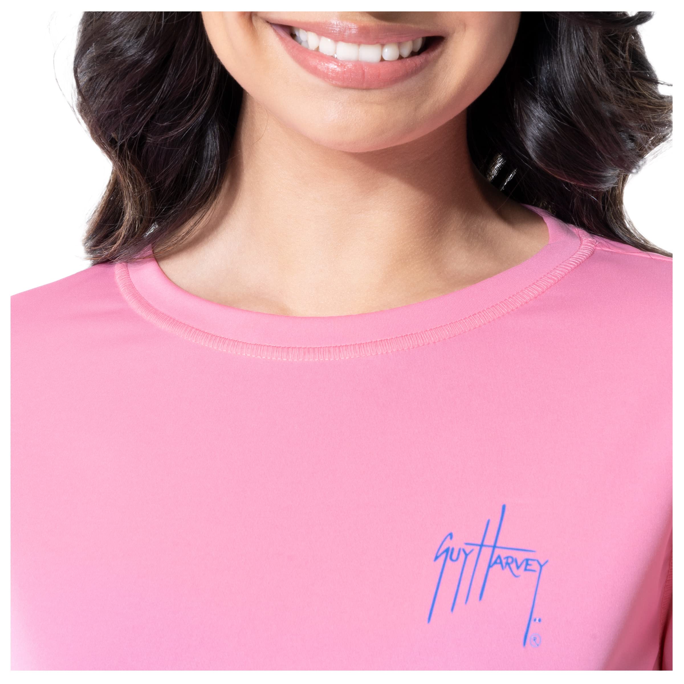 Guy Harvey Women's Long Sleeve Performance Sun Protection Shirt UPF 50+, Sachet Pink, Large