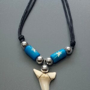 Swimmi Genuine Mako Shark Tooth Necklace for Men Women Boy Girl with Seed Beads and Adjustable Waxed Cord Handmade Jewelry CA268, Blue