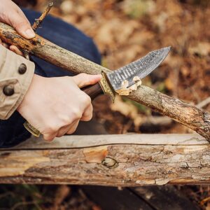 Huntex Smith 9.15” Hunting Knife, Handmade Damascus hunting knives with Sheath Non-Slip Grip,Balanced fixed blade,Best for outdoor,indoor Skinning,Survival Ideal Gift (Brass Guards)