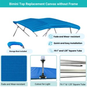 SavvyCraft 4 Bow Bimini Top Replacement Cover 10 Feet Long, Durable Marine Grade Canvas Sun Shade Boat Canopy, Easy Install Zipper Sleeves, 4 Bow 120 inches Long, 97-103 inches Wide, Blue Color