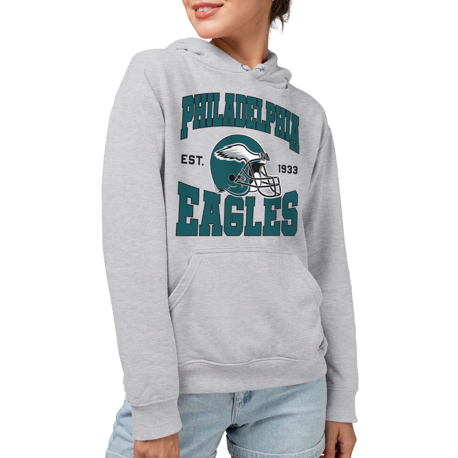 Junk Food Clothing x NFL - Philadelphia Eagles - Team Helmet - Unisex Adult Pullover Fleece Hoodie for Men and Women - Size Large