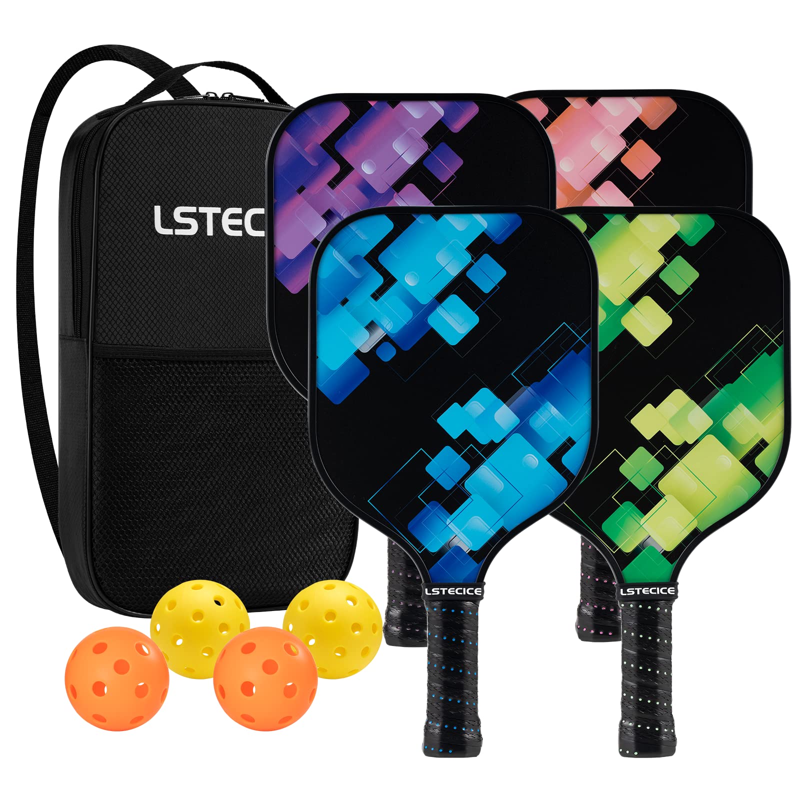 Pickleball Paddles Set of 4, USAPA Standard Fiberglass Surface Pickleball Paddles, Pickleball Set with 4 Pickleball Rackets, 4 Pickelball Balls, 1 Pickelball Bag, Pickle Ball Paddle Set for Men Women