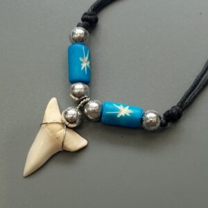 Swimmi Genuine Mako Shark Tooth Necklace for Men Women Boy Girl with Seed Beads and Adjustable Waxed Cord Handmade Jewelry CA268, Blue