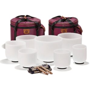 MEDITUNE Crystal Singing Bowl Set 7 PCS (6-12inch) With 2 Pcs Carrying Case Bag