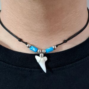 Swimmi Genuine Mako Shark Tooth Necklace for Men Women Boy Girl with Seed Beads and Adjustable Waxed Cord Handmade Jewelry CA268, Blue