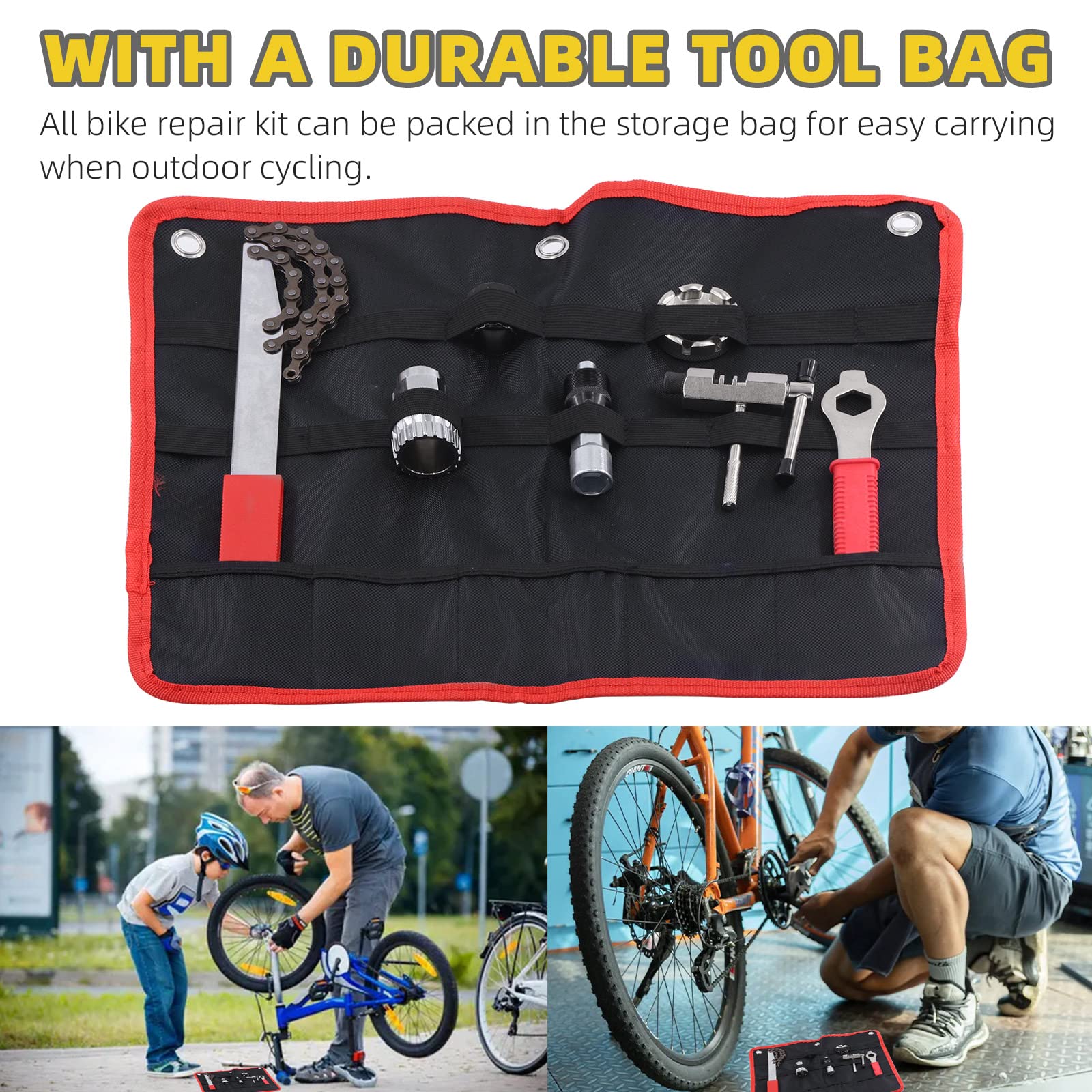 Mardatt 8Pcs Bike Repair Tool Kit Includes Bike Crank Extractor, Spoke Wrench, Bottom Bracket Remover, Cassette Removal Tool, Chain Breaker, Spanner Wrench, Flywheel Chain Removal Tool