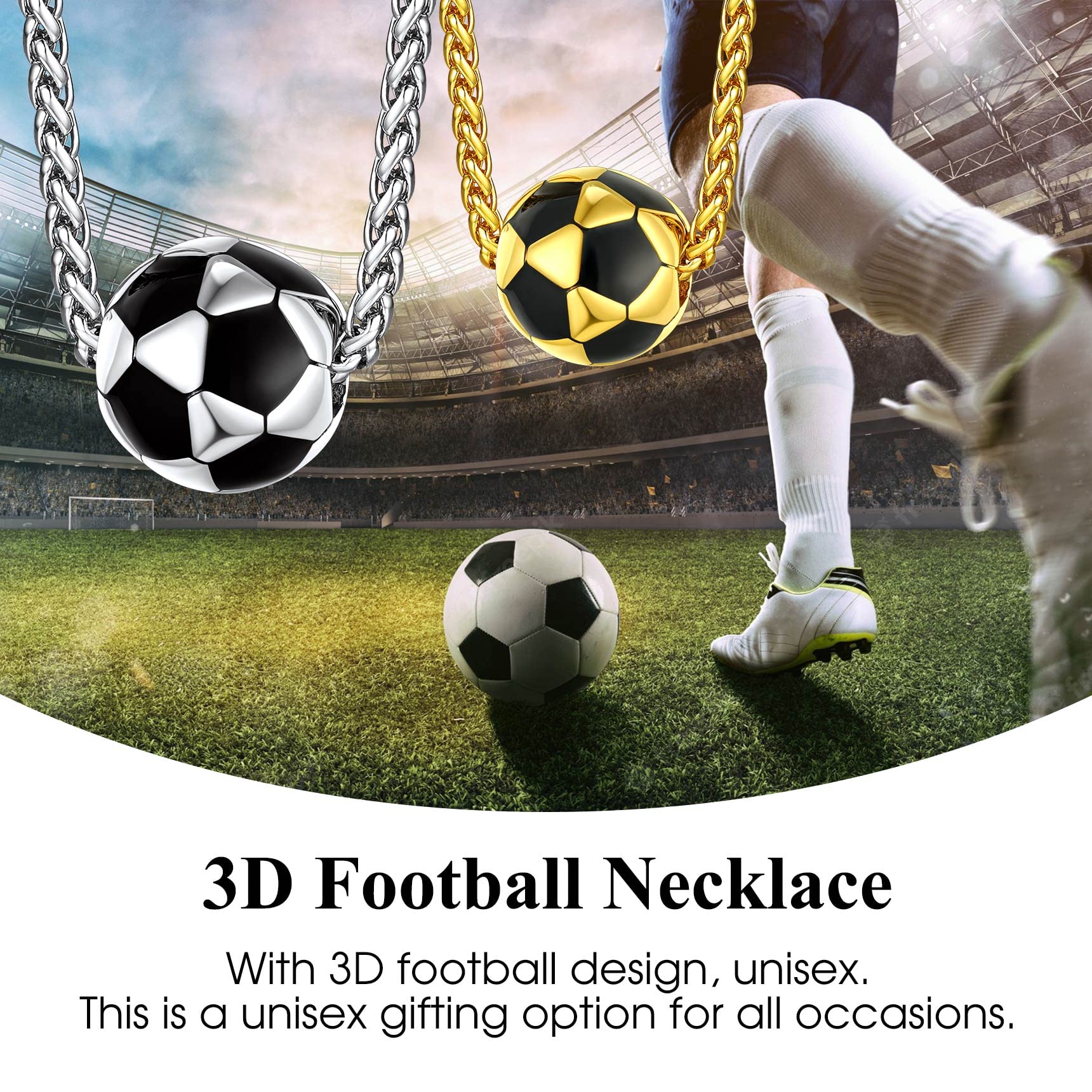 Bestyle 18K Gold Plated Soccer Football Pendant Necklaces Stainless Steel Sport Chain Trendy Women Men Sport Fan Jewelry Gift Soccer Charm Necklace for Football League/World Cup