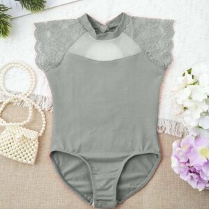 Oyolan Girls Kids Classic Ballet Dance Leotard Sleeveless Lace Floral Gymnastics Bodysuit Unitard Ballerina Costume Grey 15-16 Years