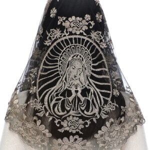 Bozidol Women's Chapel Lace Veils Catholic Church Mantilla Mass Head Covering Religious Christian Gift for Women (Black-Gold)