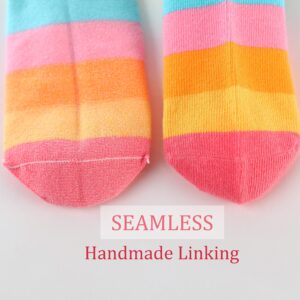 Marchare Girls Seamless Crew Cotton Socks Kids Casual Socks School Socks Rainbow Stripes Color A 5 Pack 6-8 Years