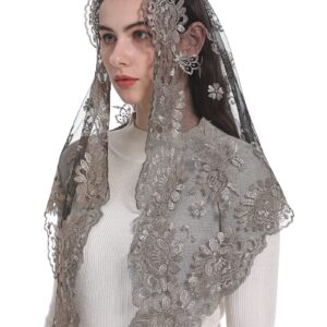 Bozidol Women's Chapel Lace Veils Catholic Church Mantilla Mass Head Covering Religious Christian Gift for Women (Black-Gold)