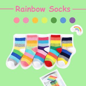 Marchare Girls Seamless Crew Cotton Socks Kids Casual Socks School Socks Rainbow Stripes Color A 5 Pack 6-8 Years