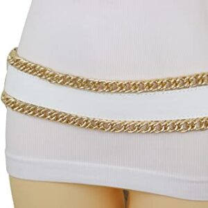 Women White Wide Fashion Belt - Elastic Waistband Gold Metal Chain Links Size S, Silver, One Size