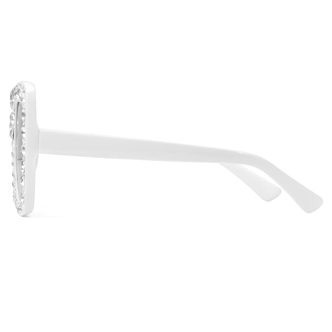 MEETSUN Elton Square Rhinestone Sunglasses Oversized Diamond Bling Bling Glasses(White)