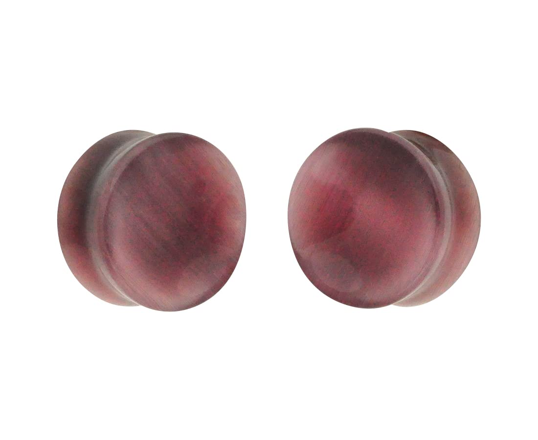 Mystic Metals Body Jewelry Pair of Purple Cat Eye Stone Double Flare Concave Plugs (STN-670) (9/16" (14mm))