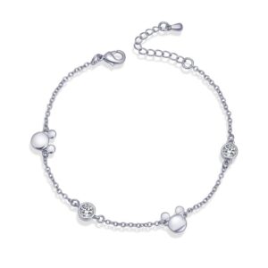 CHENLUER Fashion Cute Mickey Lucky Bracelet for Women Gold Silver Plated Adjustable Charm Handmade Jewelry Gift (White)