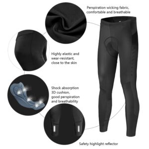 Mysenlan Men's Cycling Jersey Set Long Sleeve Bike Shirt 3D Padded Long Pants Bicycle Tights Clothing (Black, Small)