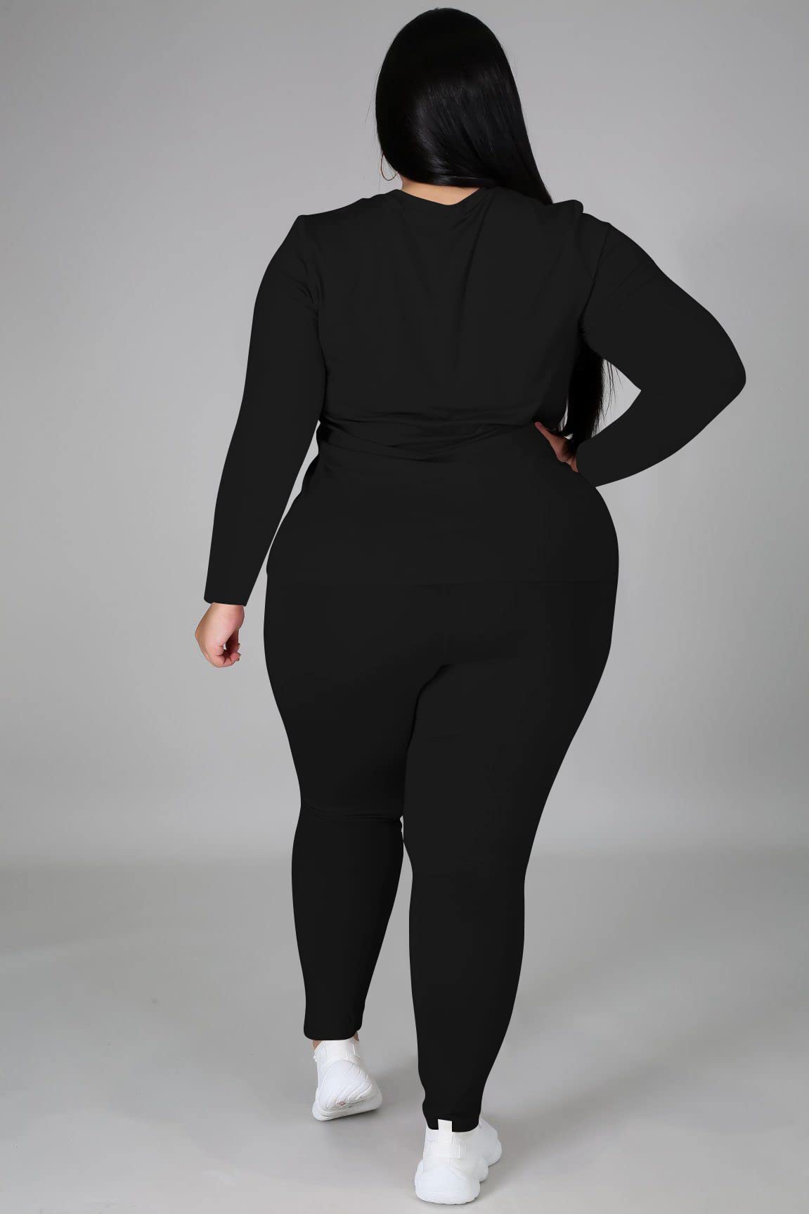 Tycorwd Plus Size Two Piece Outfits For Women Sweatsuits Jogger Sets Long Sleeve Casual Print Tracksuit Sets Black-3XL