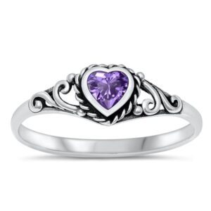 closeoutwarehouse antique swirl heart ring sterling silver (amethyst, 5)