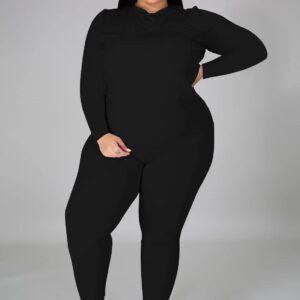 Tycorwd Plus Size Two Piece Outfits For Women Sweatsuits Jogger Sets Long Sleeve Casual Print Tracksuit Sets Black-3XL