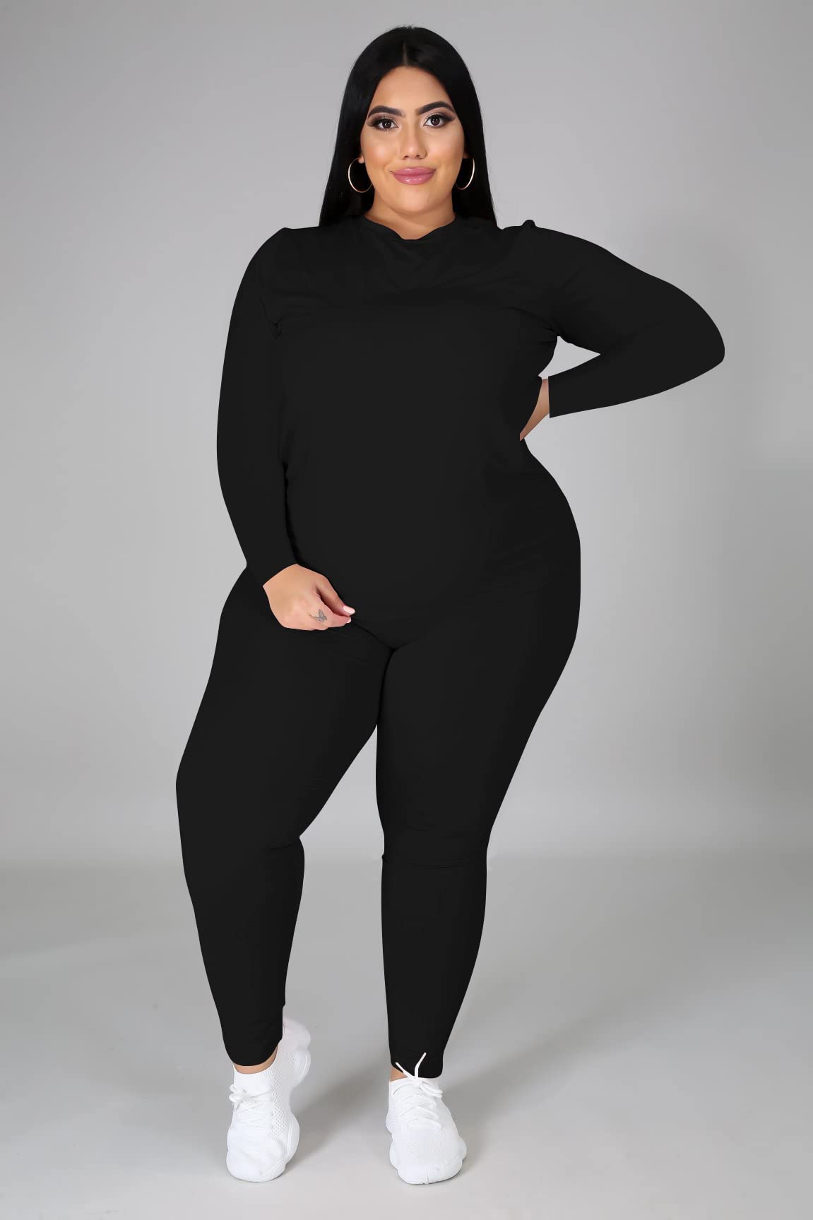 Tycorwd Plus Size Two Piece Outfits For Women Sweatsuits Jogger Sets Long Sleeve Casual Print Tracksuit Sets Black-3XL