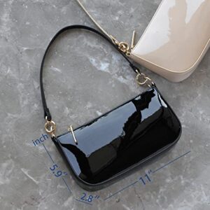 HOXIS Glossy Faux Patent Leather Women Shoulder Bag Shiny Clutch Crossbody Bag 90s Purse (Black)