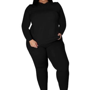 Tycorwd Plus Size Two Piece Outfits For Women Sweatsuits Jogger Sets Long Sleeve Casual Print Tracksuit Sets Black-3XL