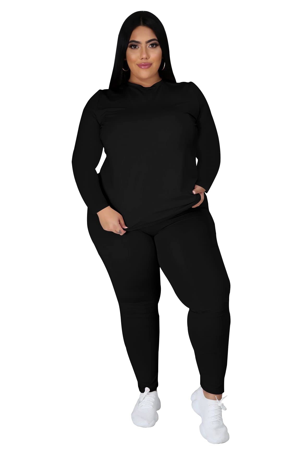 Tycorwd Plus Size Two Piece Outfits For Women Sweatsuits Jogger Sets Long Sleeve Casual Print Tracksuit Sets Black-3XL