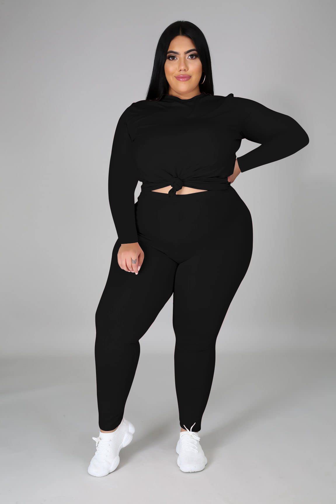 Tycorwd Plus Size Two Piece Outfits For Women Sweatsuits Jogger Sets Long Sleeve Casual Print Tracksuit Sets Black-3XL