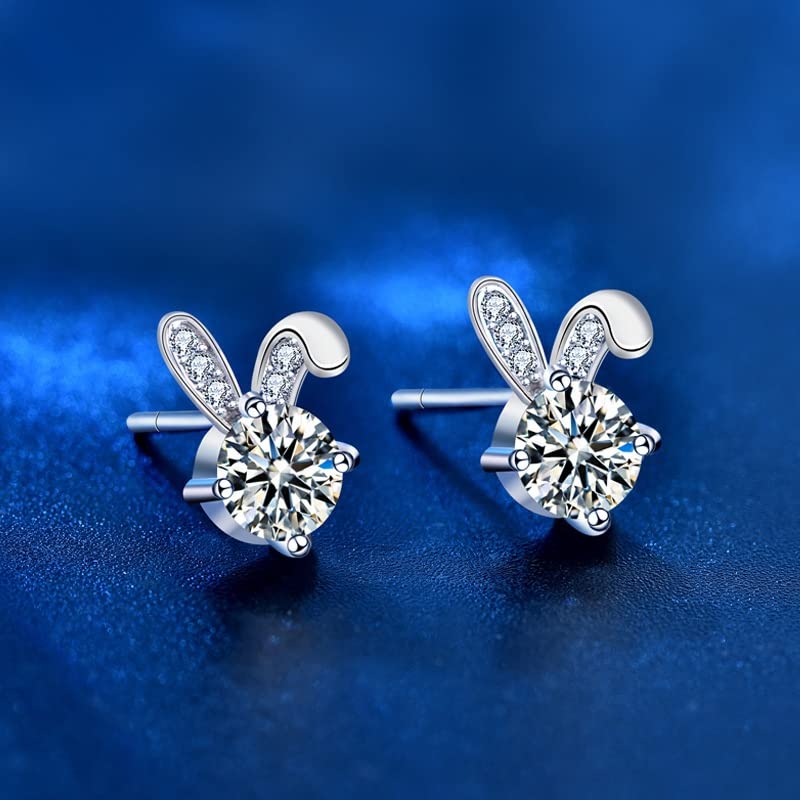 StarGems® 0.5ct Moissanite 925 Silver Platinum Plated Zirconia Rabbit Stud B4640