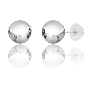 ViaLuxury™ Women Jewelry 14K white Gold 10mm Ball Stud Earrings